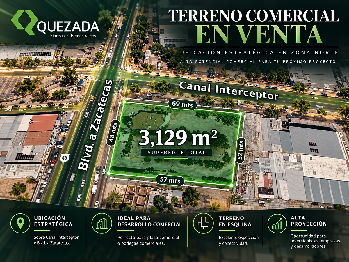 Propiedad comercial sobre Blvd a Zacatecas esquina C. Interceptor 3,129m2